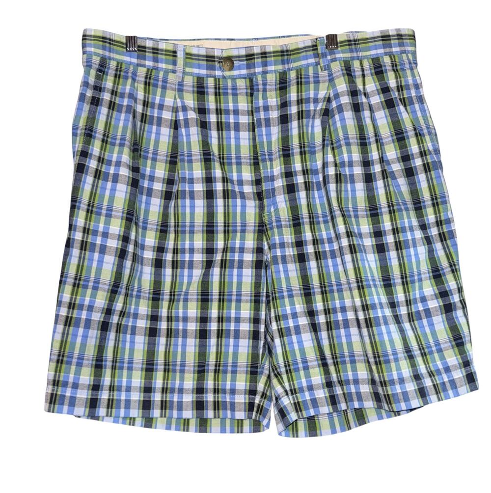 Cutter & Buck Plaid Cotton Golf Shorts Men's 40 Utility Preppy Blue Green Luxury